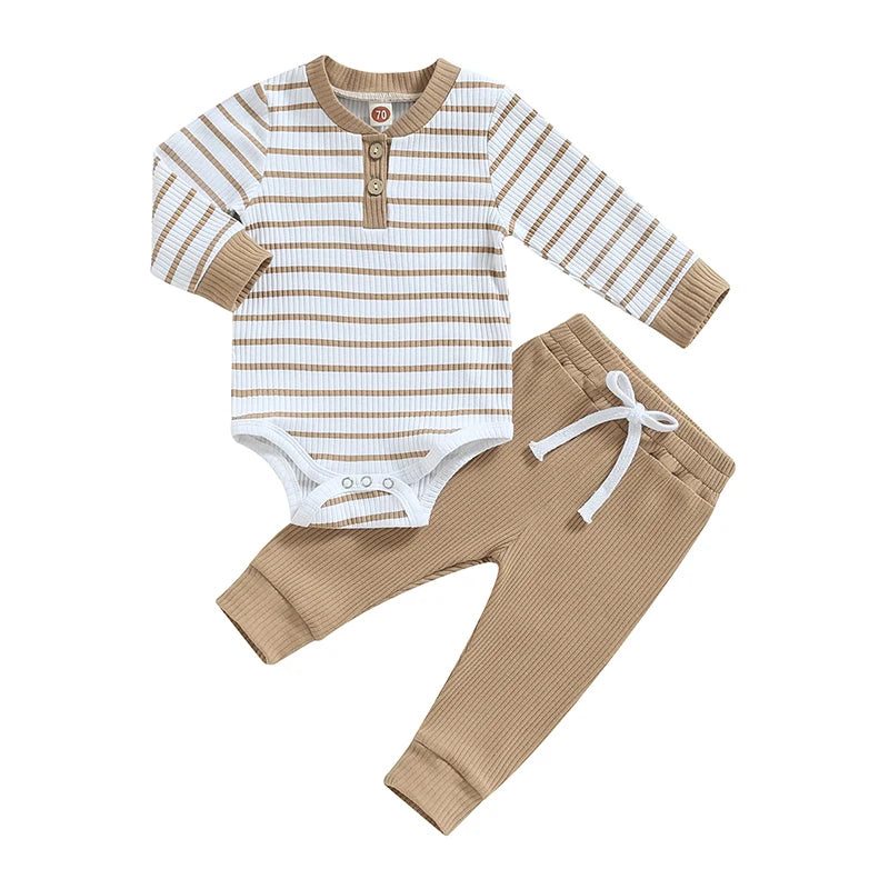 Ensemble 2 Pièces Body Manches Longues + Pantalon Bébé – 93% Coton, 0-24 Mois