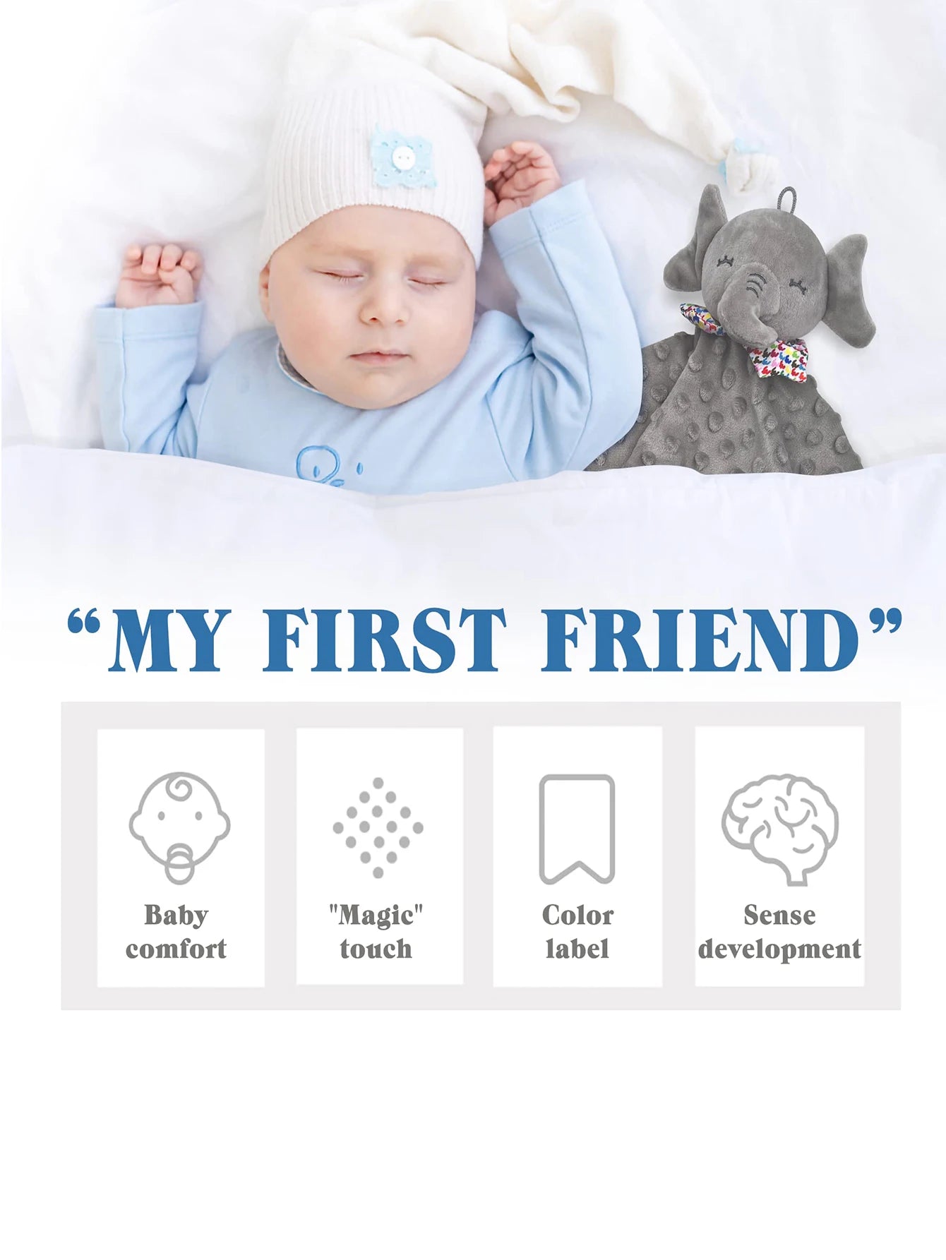 Doudou Éléphant Hochet Apaiseur Bébé – Tissu Doux, Son Hochet, À Suspendre