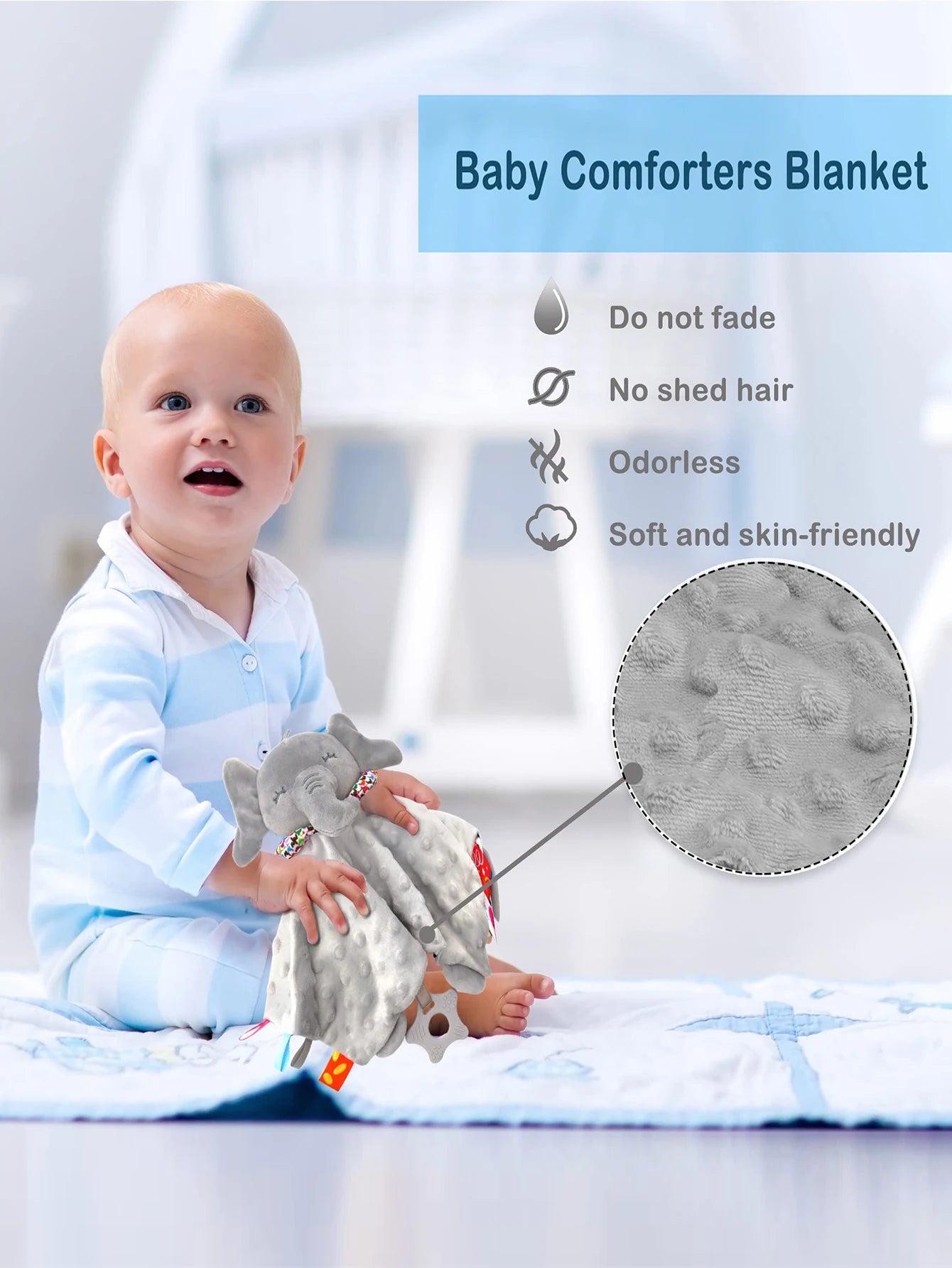 Doudou Éléphant Hochet Apaiseur Bébé – Tissu Doux, Son Hochet, À Suspendre