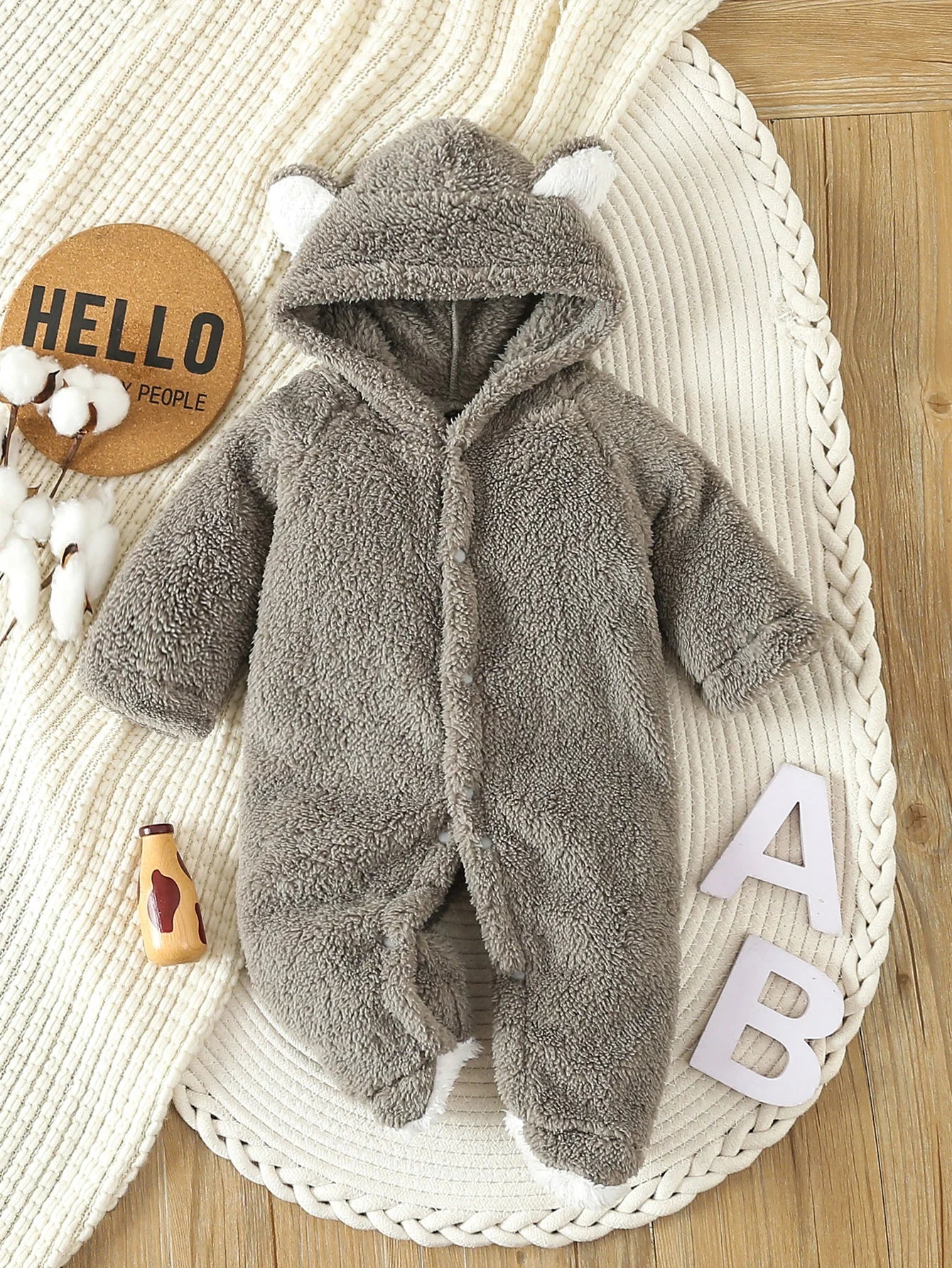 Combinaison Polaire Animaux À Capuche Bébé – 100% Polyester, 5 Tailles 0-12 Mois