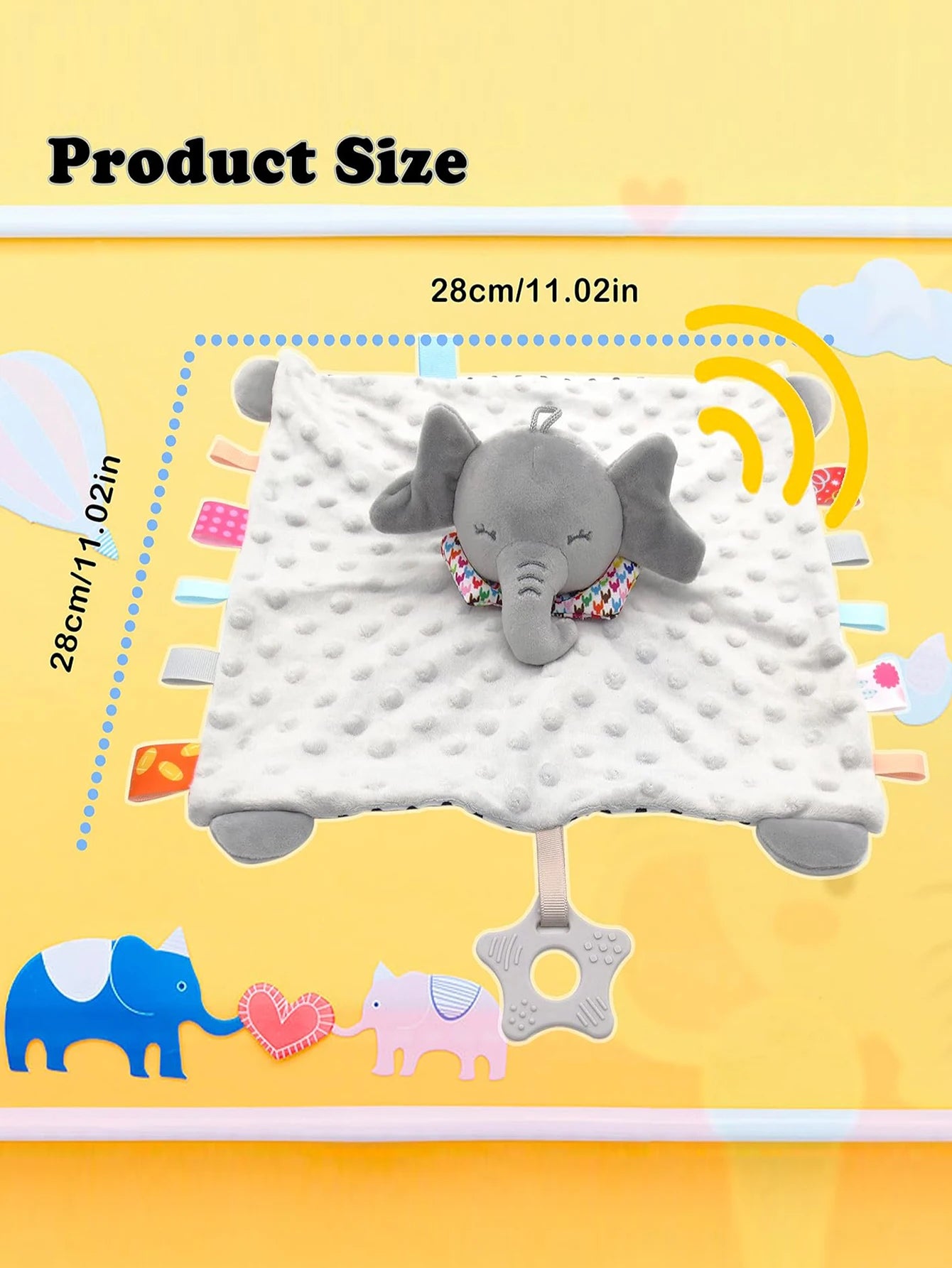 Doudou Éléphant Hochet Apaiseur Bébé – Tissu Doux, Son Hochet, À Suspendre