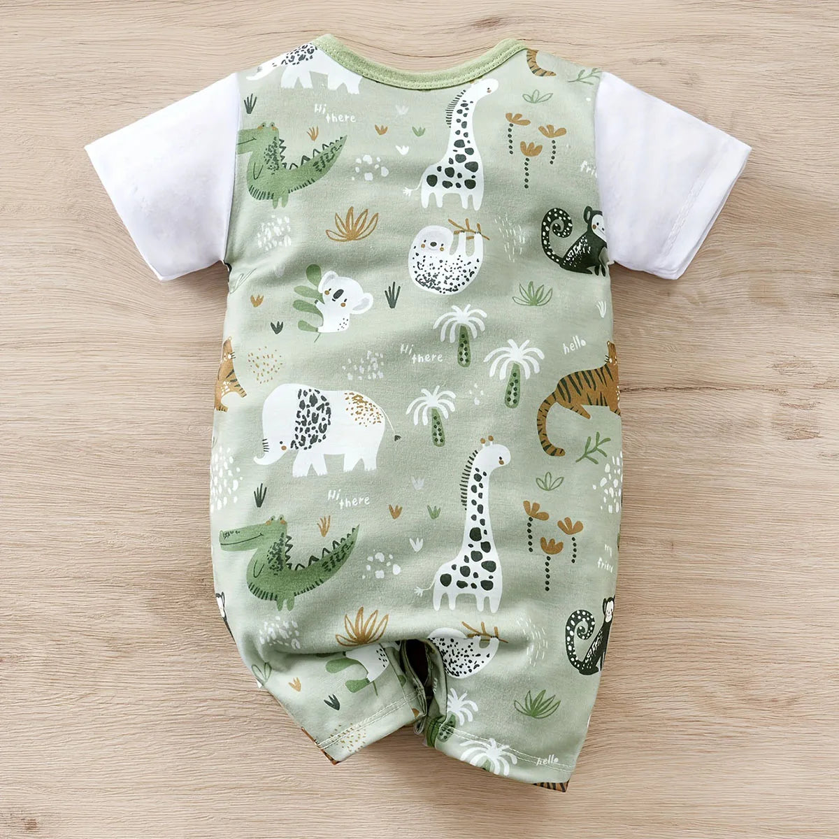 Body Animaux Zoo Manches Courtes Garçon Bébé – 97% Polyester, 5 Tailles 0-18 Mois