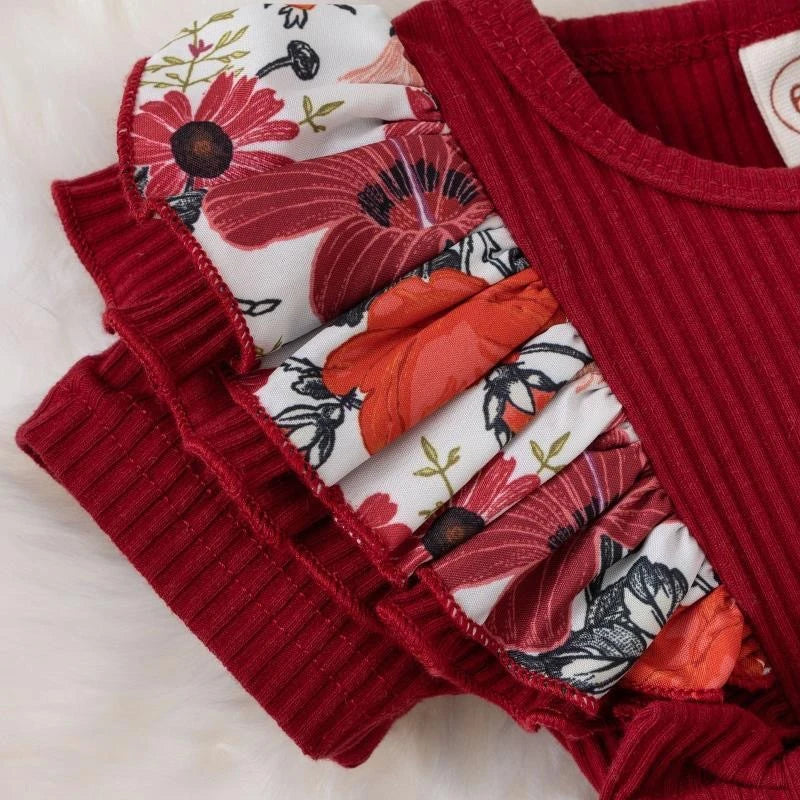 Robe Été Fleurie avec Noeud Bébé Fille – Coton & Élastane, 0-18 Mois
