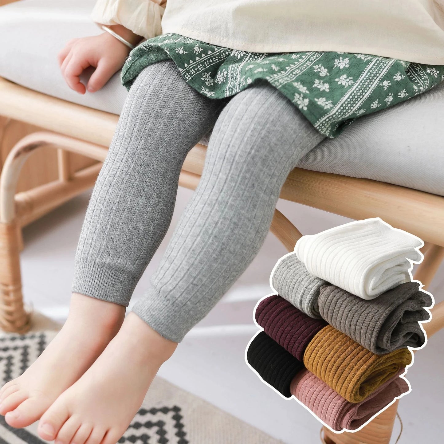 Leggings Coton Stretch Unisexe Enfant – 85% Coton, Taille Élastique, 4 Tailles 0-6 Ans