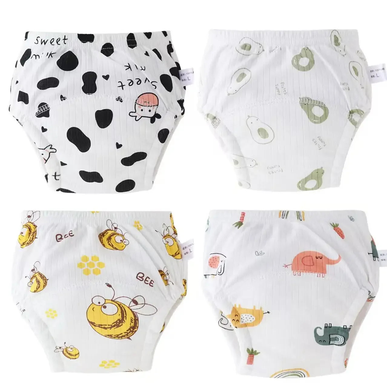 Lot de 4 Culottes Apprentissage Propreté Réutilisables – 100% Coton, 4 Couches, 1-3 Ans