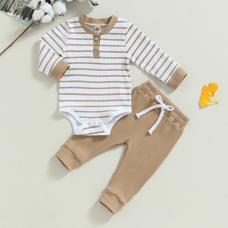 Ensemble 2 Pièces Body Manches Longues + Pantalon Bébé – 93% Coton, 0-24 Mois