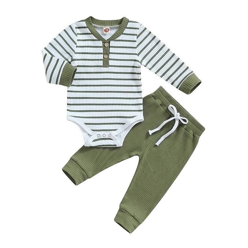 Ensemble 2 Pièces Body Manches Longues + Pantalon Bébé – 93% Coton, 0-24 Mois