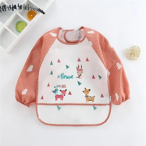 Baby Long Sleeve Scarf Waterproof Toddler Art Smock Feeding Bib Apron Pocket Infant Boys Girls Burp Cloth Banana Bibs for1-3Year