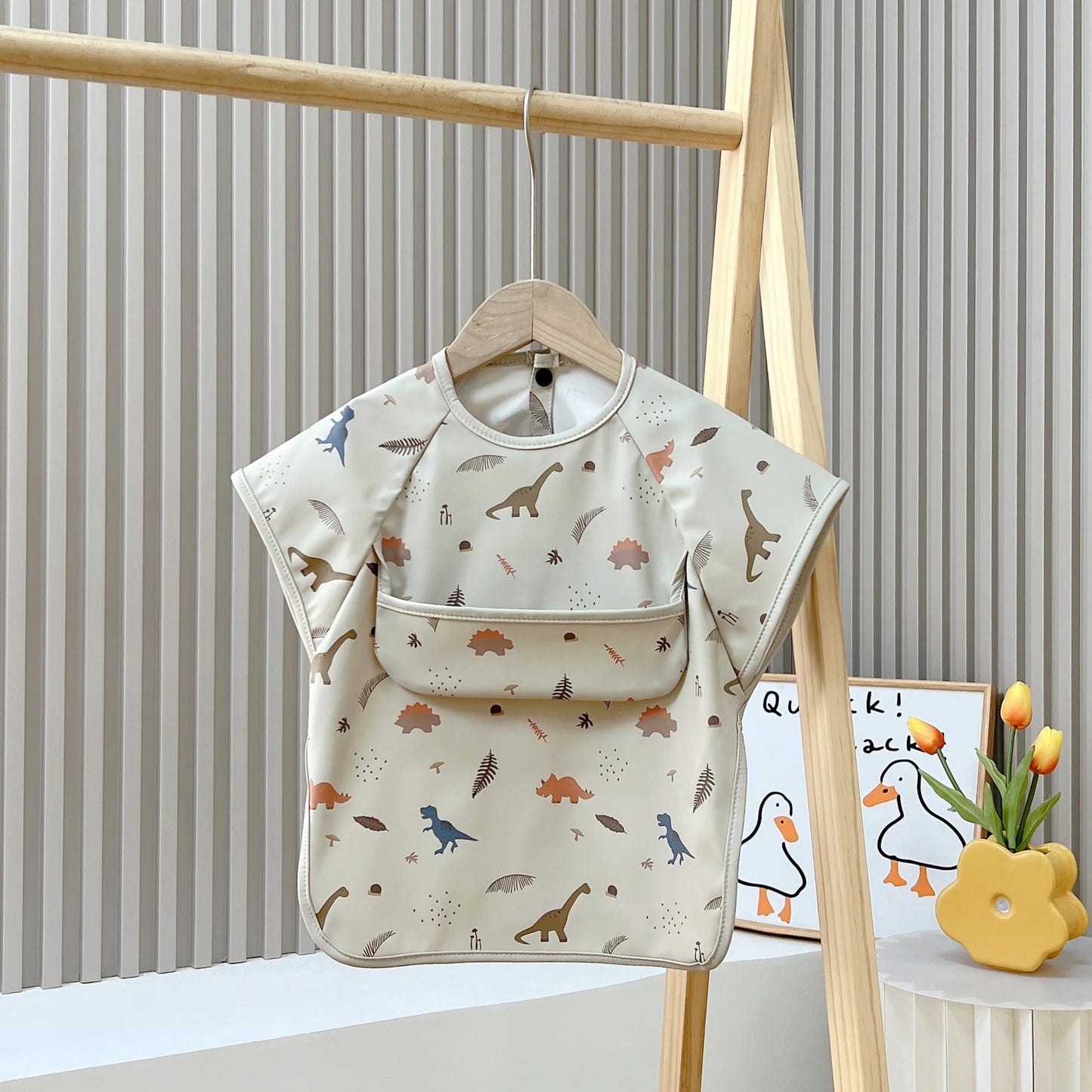 Cute Baby Bibs Toddler Baberos Bavoir Waterproof Short Sleeve Apron Cartoon Animals Children Feeding Smock Bib Baby Stuff 0-6Y
