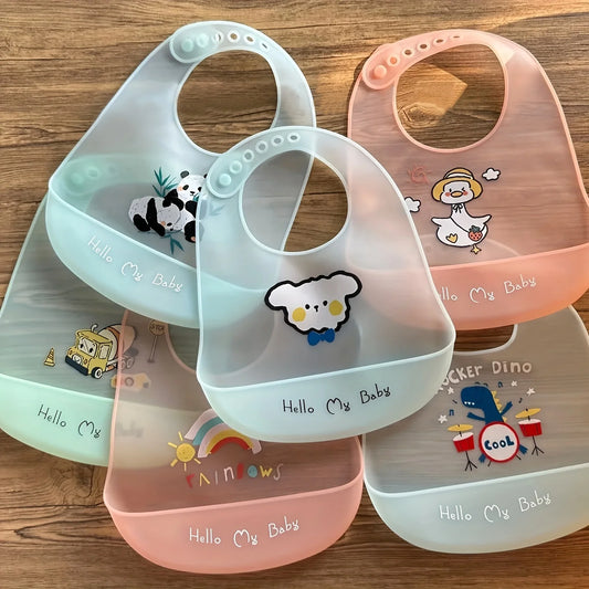 Bavoirs Imperméables pour Bébé Articles de Bébé Mignon Dessin Animé Animal Imprimé Bavoirs pour Enfants Fille Garçon Réglable Silicone Souple Bavoirs Alimentation Bébé
