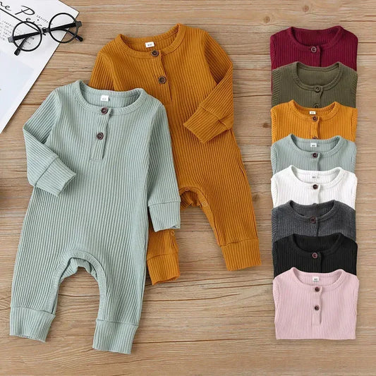 Grenouillère en coton côtelé à manches longues pour nouveau-nés garçons et filles, collection printemps-automne