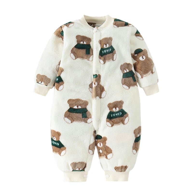 Combinaison Flanelle Douce Bébé – Polyester, Boutons Pression, 3 Tailles 0-9 Mois