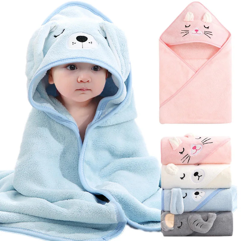 Cape de Bain À Capuche Animaux Bébé – Polaire Corail 80x80cm, 4 Couleurs