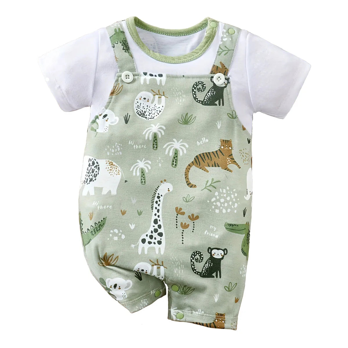 Body Animaux Zoo Manches Courtes Garçon Bébé – 97% Polyester, 5 Tailles 0-18 Mois