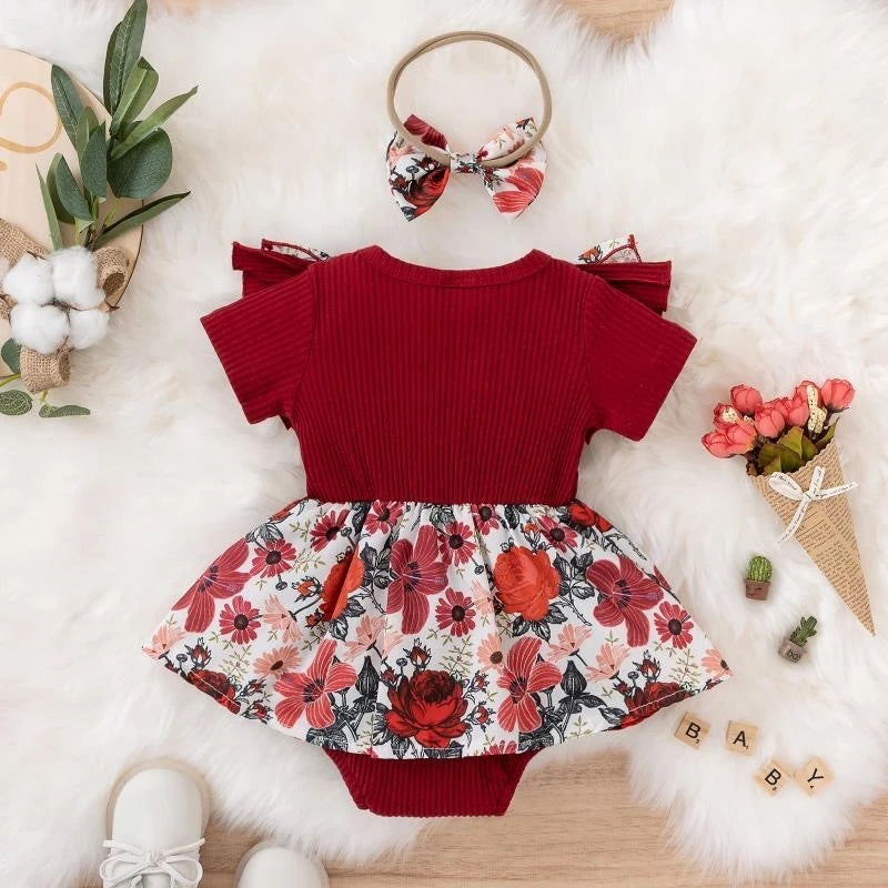 Robe Été Fleurie avec Noeud Bébé Fille – Coton & Élastane, 0-18 Mois