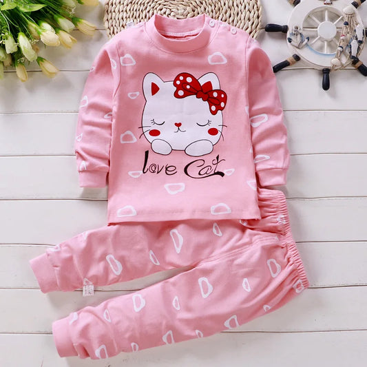 Ensemble Pyjama Coton Cartoon Fille Bébé – 2 Pièces, 5 Tailles 6M-5 Ans