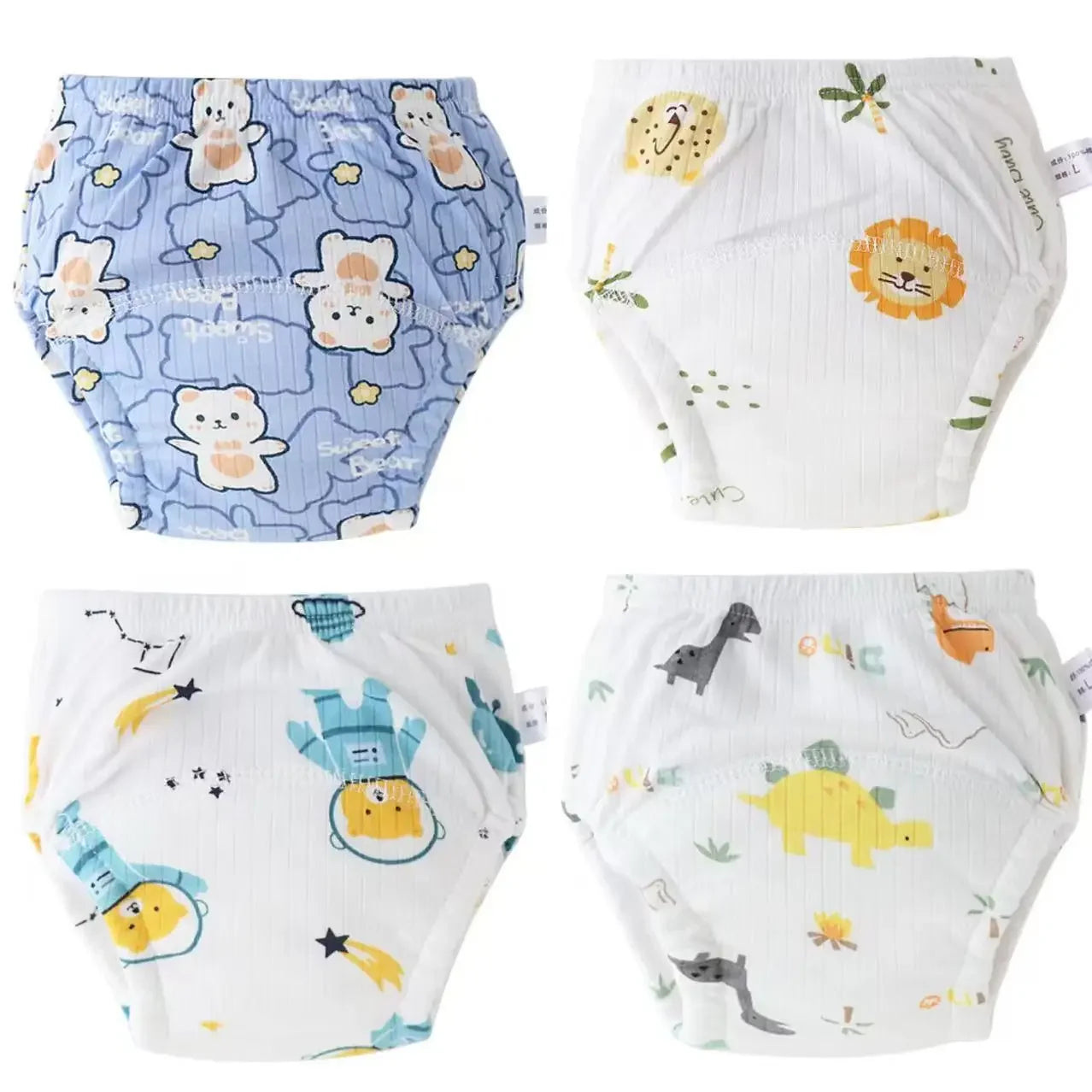 Lot de 4 Culottes Apprentissage Propreté Réutilisables – 100% Coton, 4 Couches, 1-3 Ans