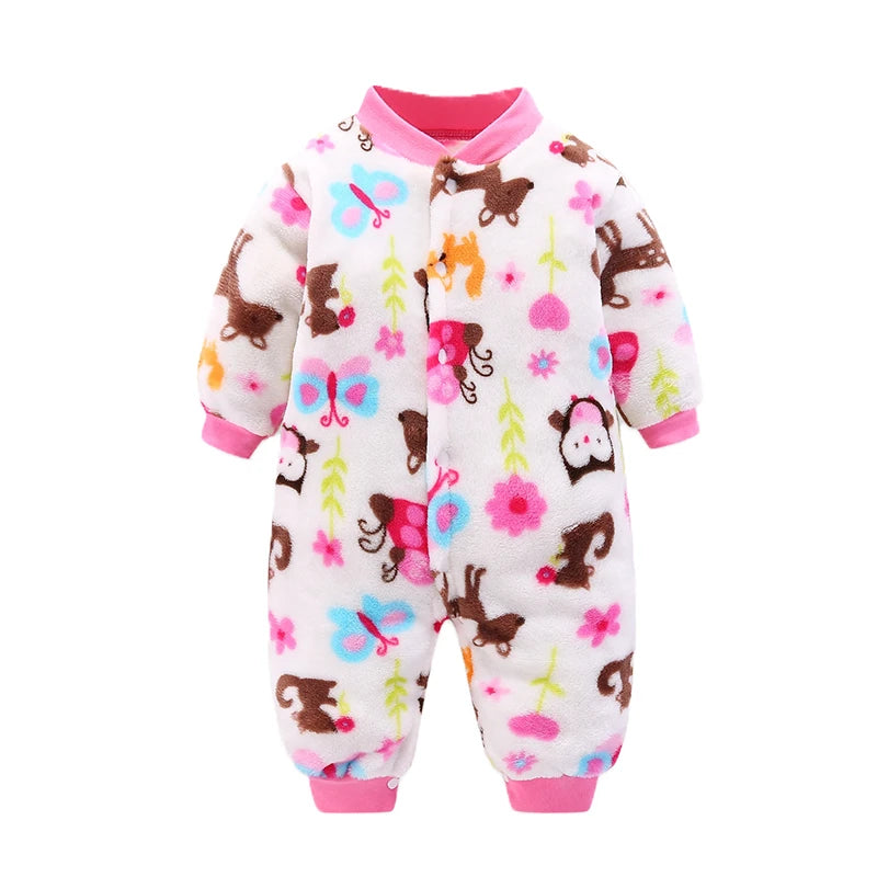 Combinaison Flanelle Douce Bébé – Polyester, Boutons Pression, 3 Tailles 0-9 Mois
