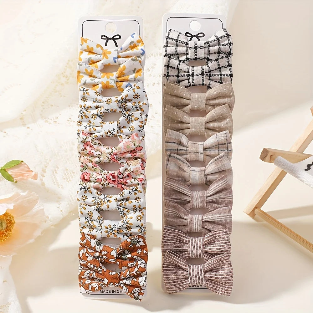 Lot de 20 Mini Barrettes Noeuds Marguerite Fait Main – Tissu Imprimé, Pince Métal