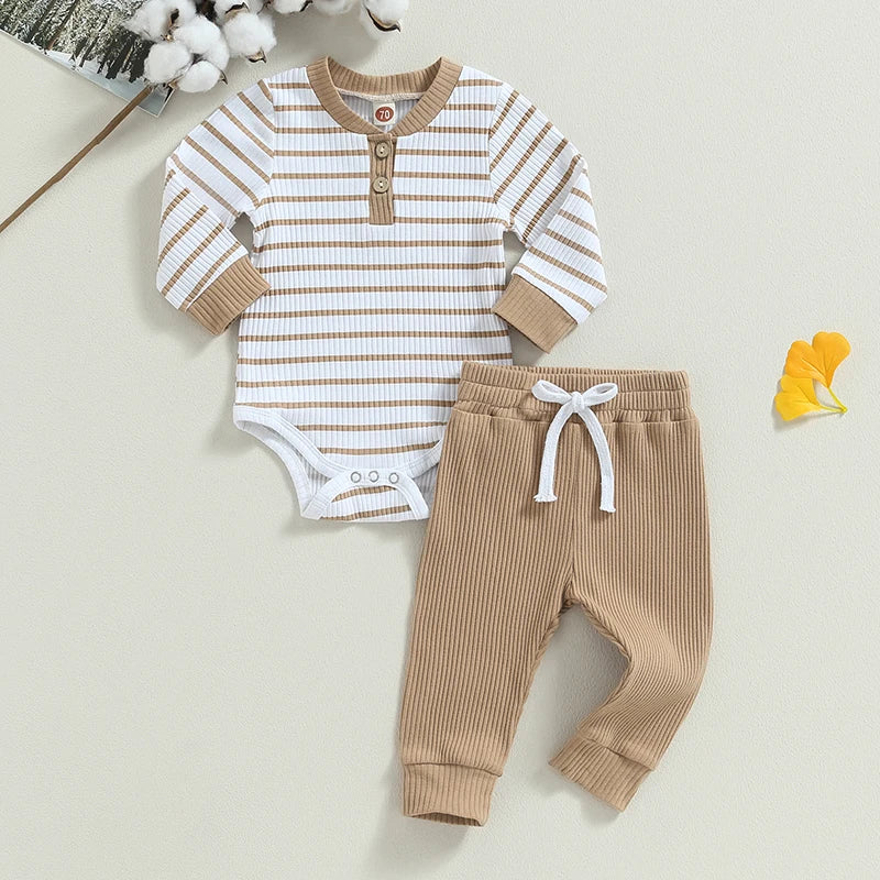 Ensemble 2 Pièces Body Manches Longues + Pantalon Bébé – 93% Coton, 0-24 Mois