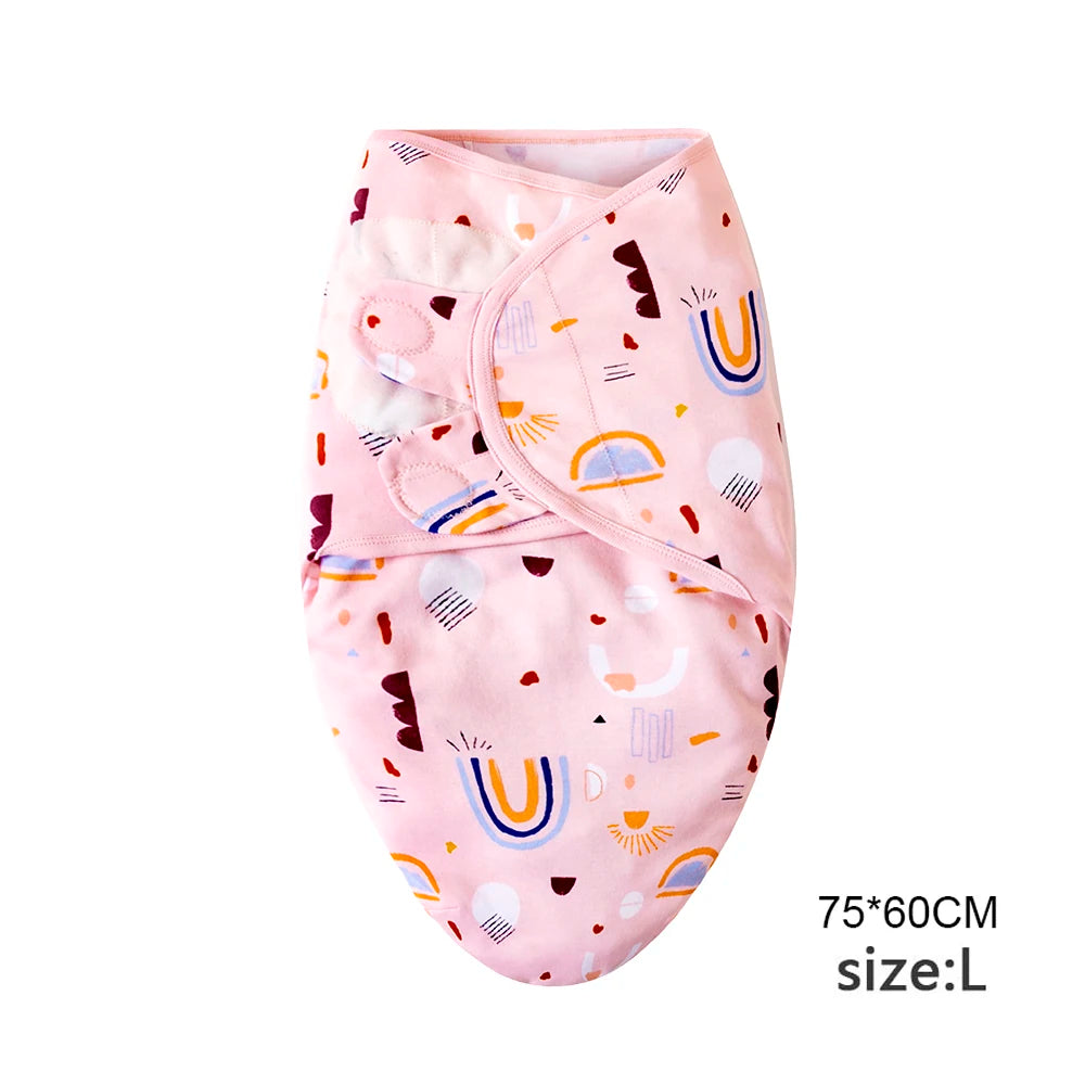 Set Lange Emmaillotage + Bonnet Coton Imprimé Bébé – Ajustable, 0-6 Mois