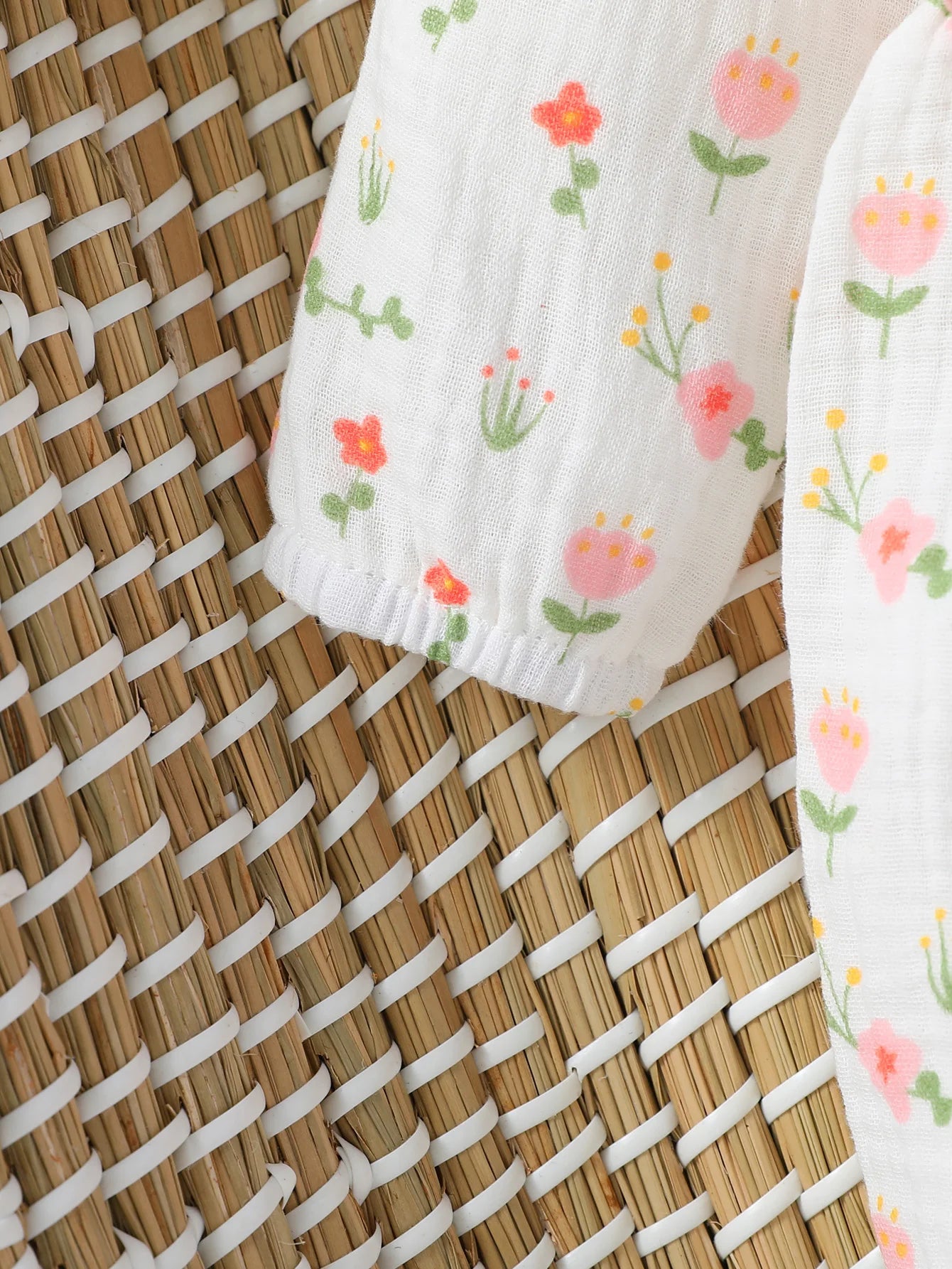 Combinaison Fleurie Manches Longues Bébé Fille + Bandeau – 100% Coton, 0-6M