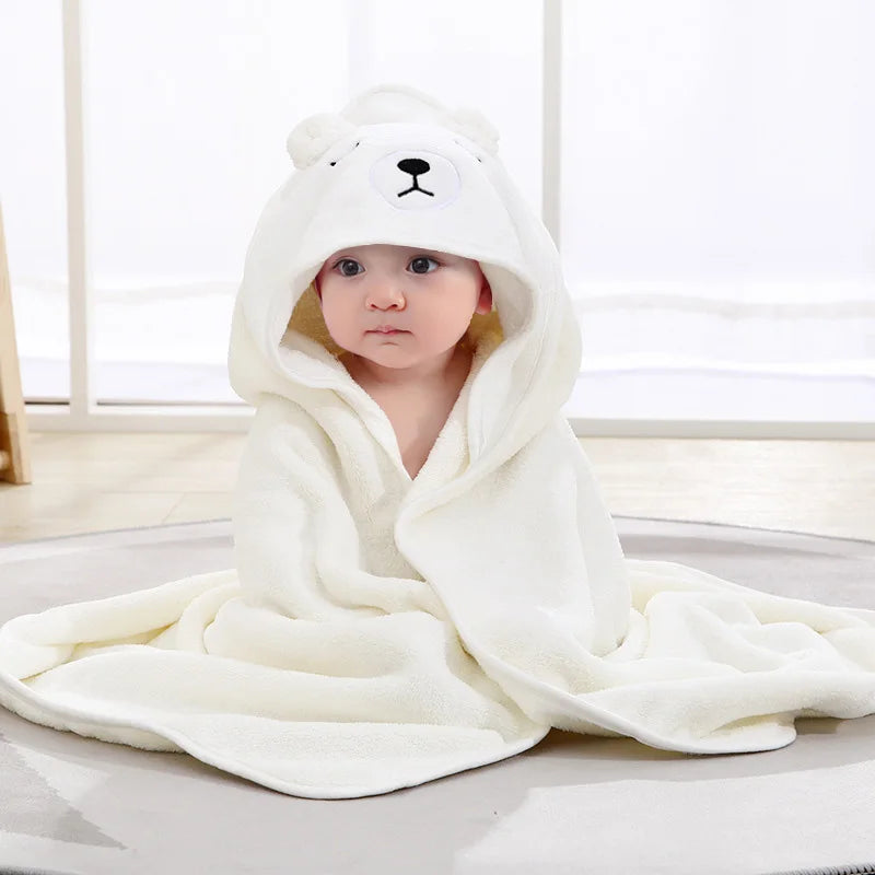 Cape de Bain À Capuche Animaux Bébé – Polaire Corail 80x80cm, 4 Couleurs