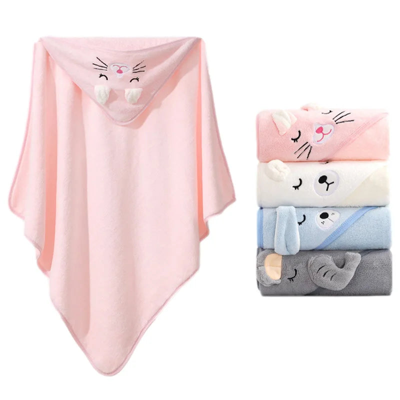 Cape de Bain À Capuche Animaux Bébé – Polaire Corail 80x80cm, 4 Couleurs