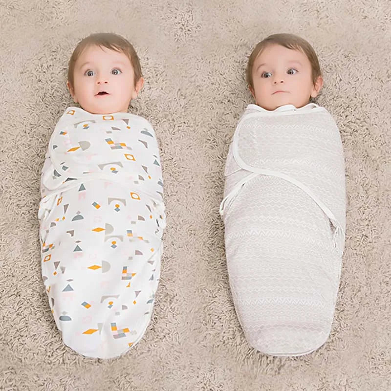 Set Lange Emmaillotage + Bonnet Coton Imprimé Bébé – Ajustable, 0-6 Mois