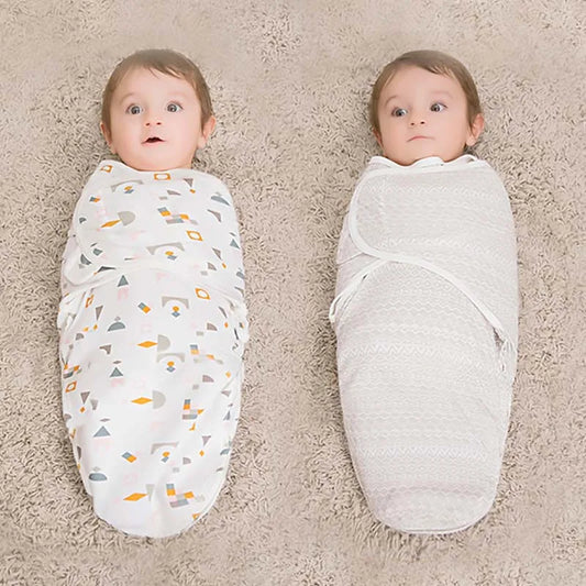 Set Lange Emmaillotage + Bonnet Coton Imprimé Bébé – Ajustable, 0-6 Mois