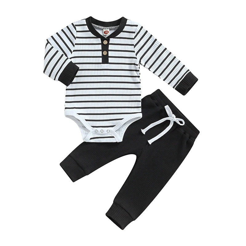 Ensemble 2 Pièces Body Manches Longues + Pantalon Bébé – 93% Coton, 0-24 Mois