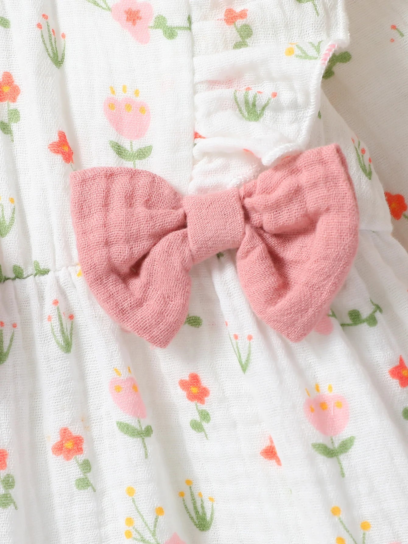 Combinaison Fleurie Manches Longues Bébé Fille + Bandeau – 100% Coton, 0-6M