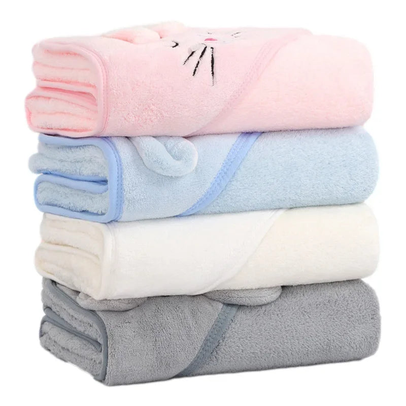 Cape de Bain À Capuche Animaux Bébé – Polaire Corail 80x80cm, 4 Couleurs