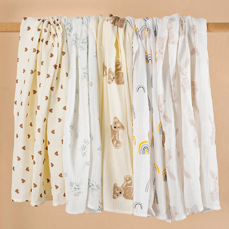 Lange Emmaillotage Coton Mousseline Bébé – 100x100cm, Motifs Cartoon, Unisexe