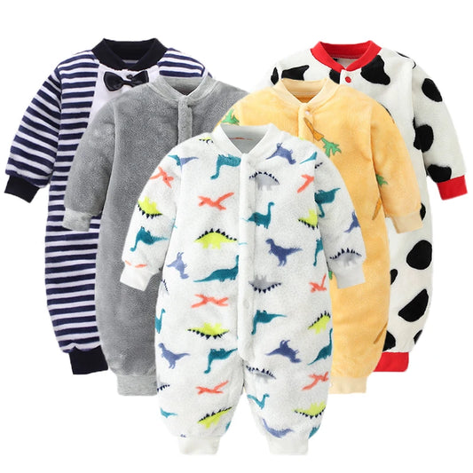 Combinaison Flanelle Douce Bébé – Polyester, Boutons Pression, 3 Tailles 0-9 Mois
