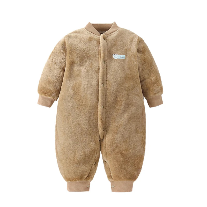 Combinaison Flanelle Douce Bébé – Polyester, Boutons Pression, 3 Tailles 0-9 Mois