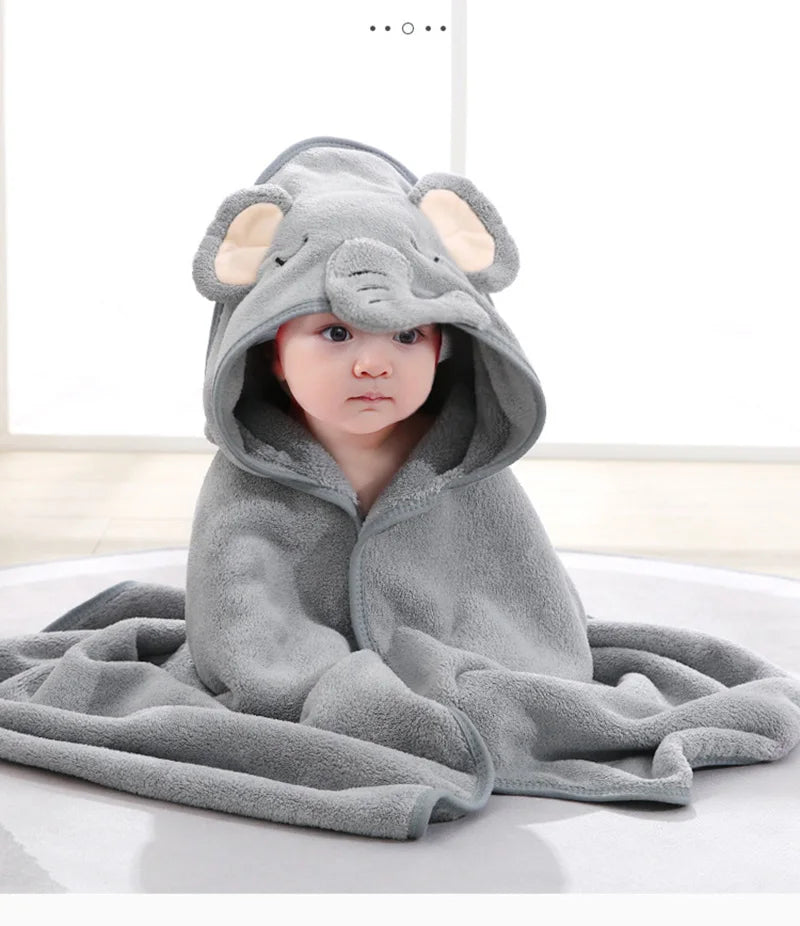 Cape de Bain À Capuche Animaux Bébé – Polaire Corail 80x80cm, 4 Couleurs