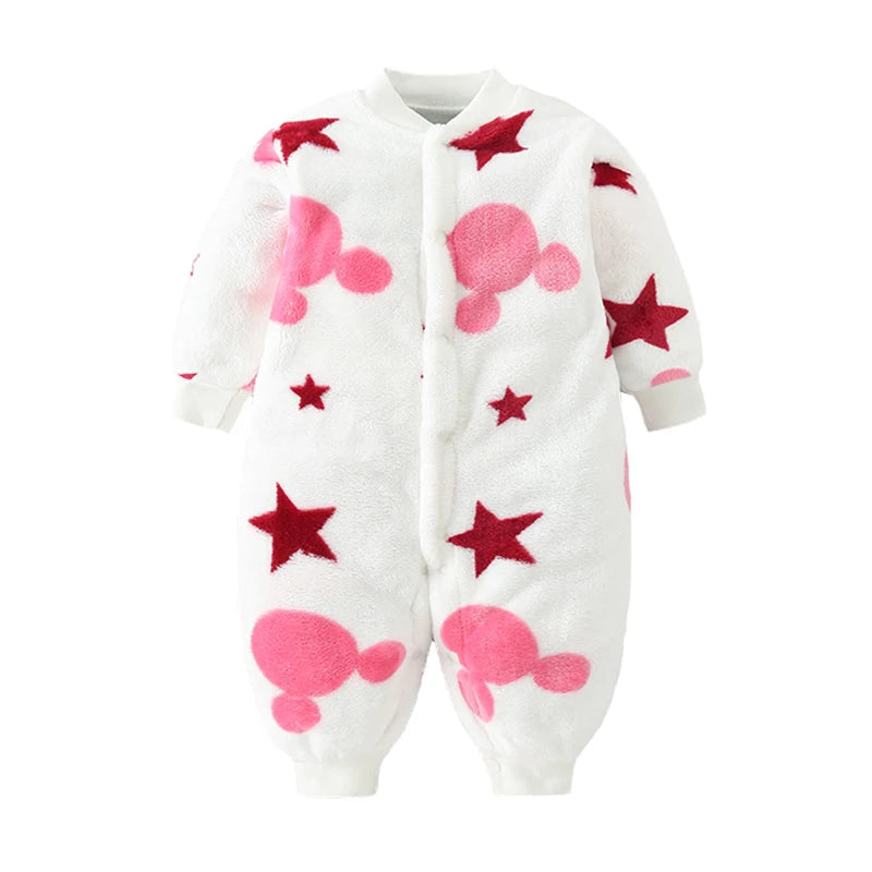 Combinaison Flanelle Douce Bébé – Polyester, Boutons Pression, 3 Tailles 0-9 Mois