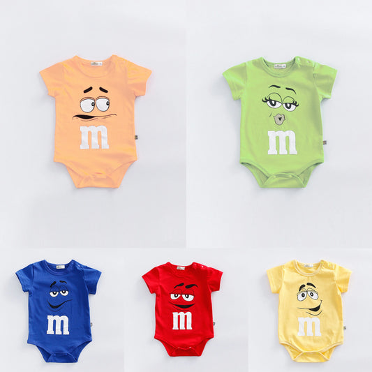 Baby Summer Short Sleeve Bodysuit – Cotton & Polyester, Solid Color, Unisex