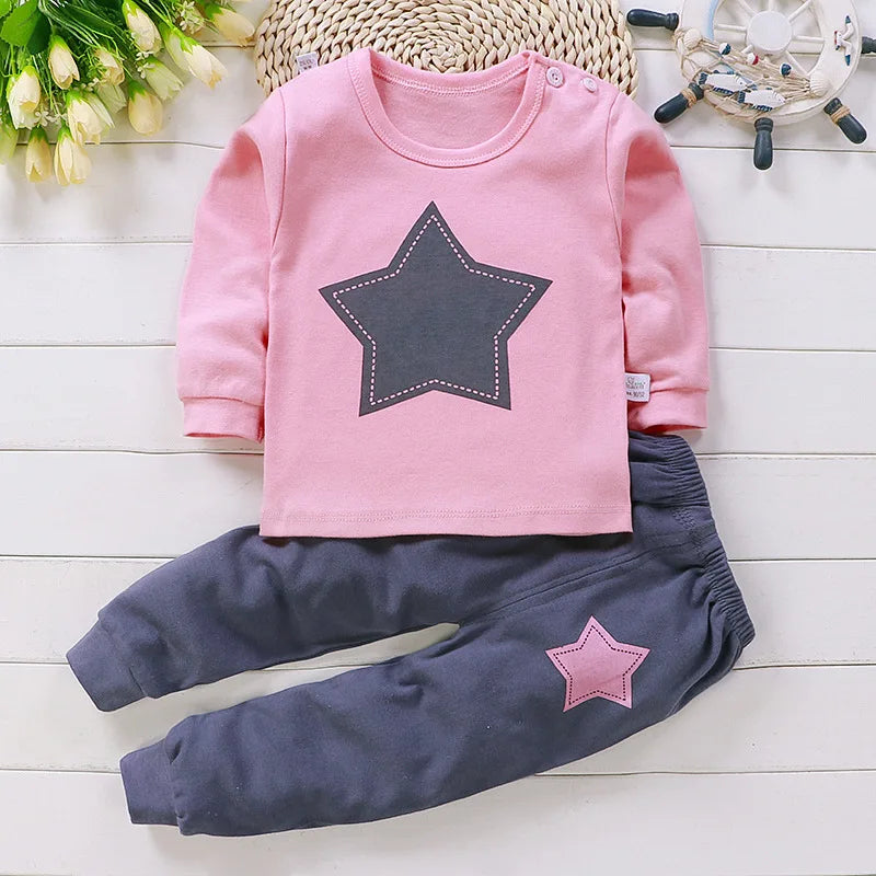 Ensemble Pyjama Coton Cartoon Fille Bébé – 2 Pièces, 5 Tailles 6M-5 Ans