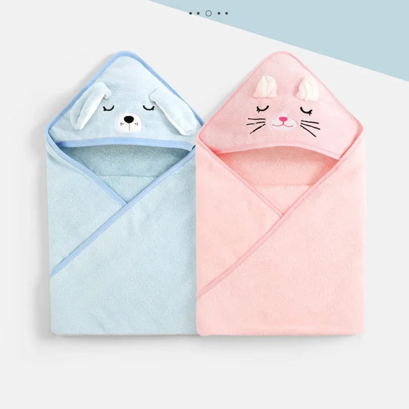 Cape de Bain À Capuche Animaux Bébé – Polaire Corail 80x80cm, 4 Couleurs