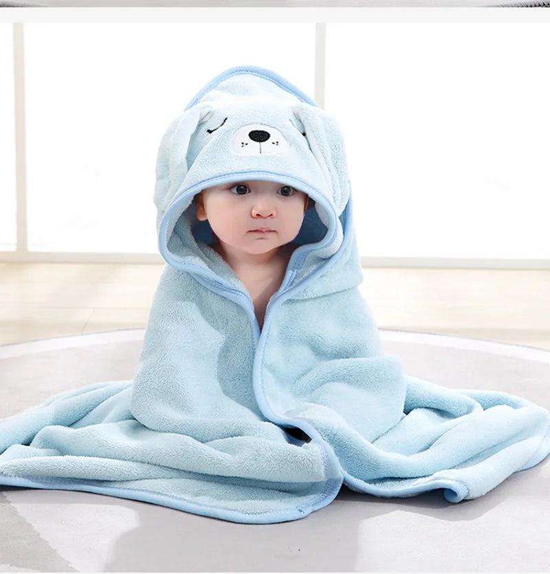 Cape de Bain À Capuche Animaux Bébé – Polaire Corail 80x80cm, 4 Couleurs