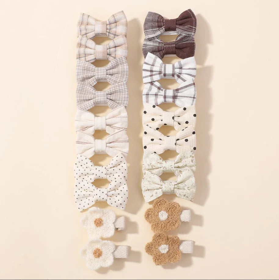 Lot de 20 Mini Barrettes Noeuds Marguerite Fait Main – Tissu Imprimé, Pince Métal